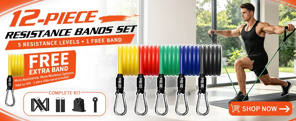 12-Piece Resistance Bands Set with Handles, Door Anchor & Ankle Straps