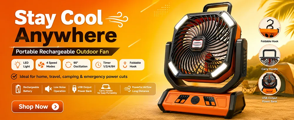Outdoor Oscillating Fan with Remote Control, 20000mAh Rechargeable Camping Fan with Power Bank Feature
