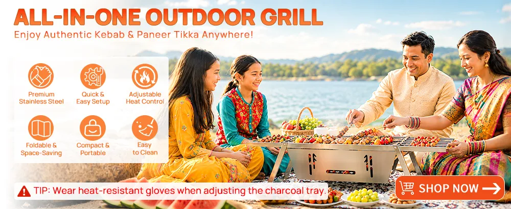 Portable Stainless Steel Barbeque Grill Set, Tandoori Grill For Home & Charcoal Grill Barbeque Stand For Outdoor Picnic Camping BBQ Silver