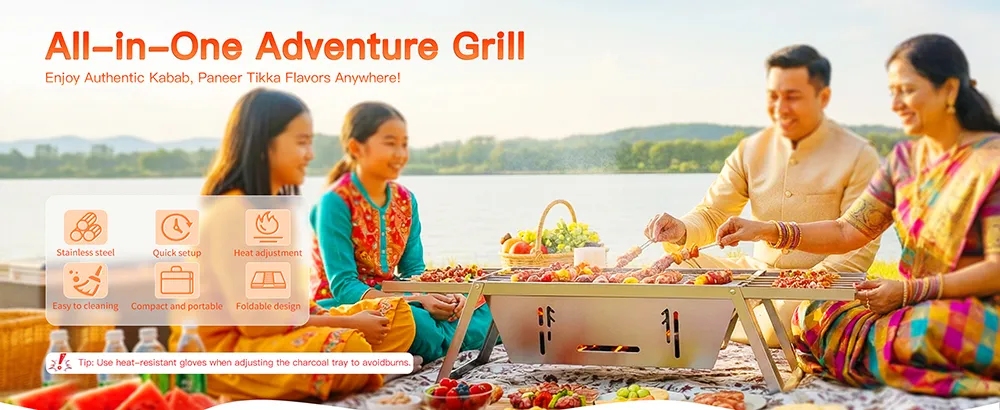 Portable Stainless Steel Barbeque Grill Set, Tandoori Grill For Home & Charcoal Grill Barbeque Stand For Outdoor Picnic Camping BBQ Silver