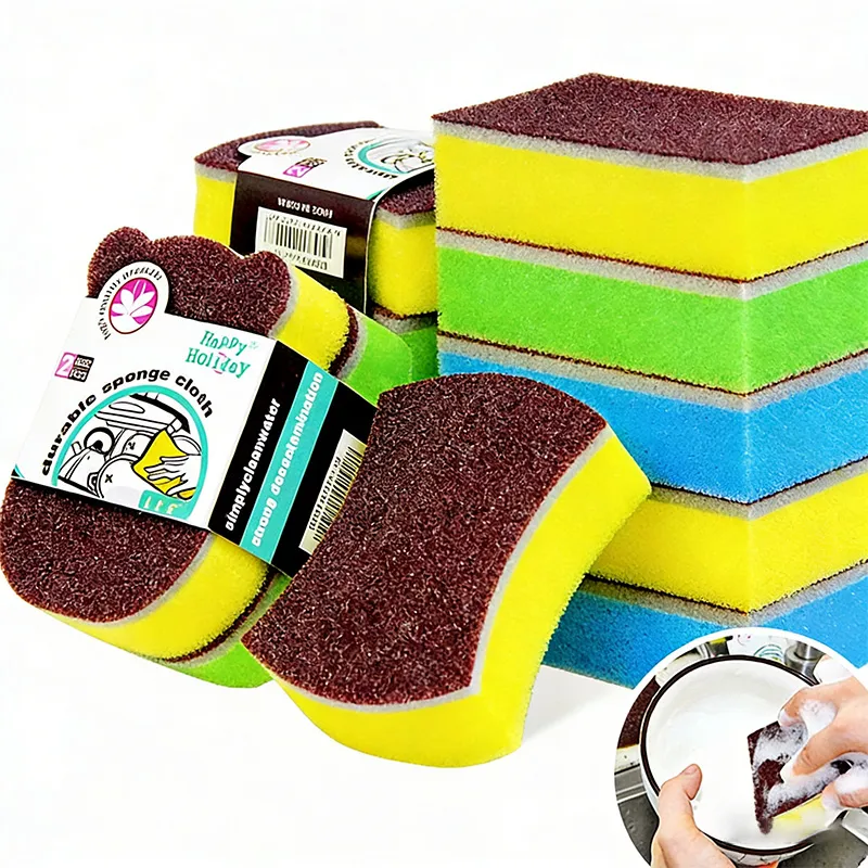 10 PCS Dishwashing sponge for kitchen cleaning, diamond abrasive sponge, pot scrubber, high-density sponge block, rust removal Brown M-2