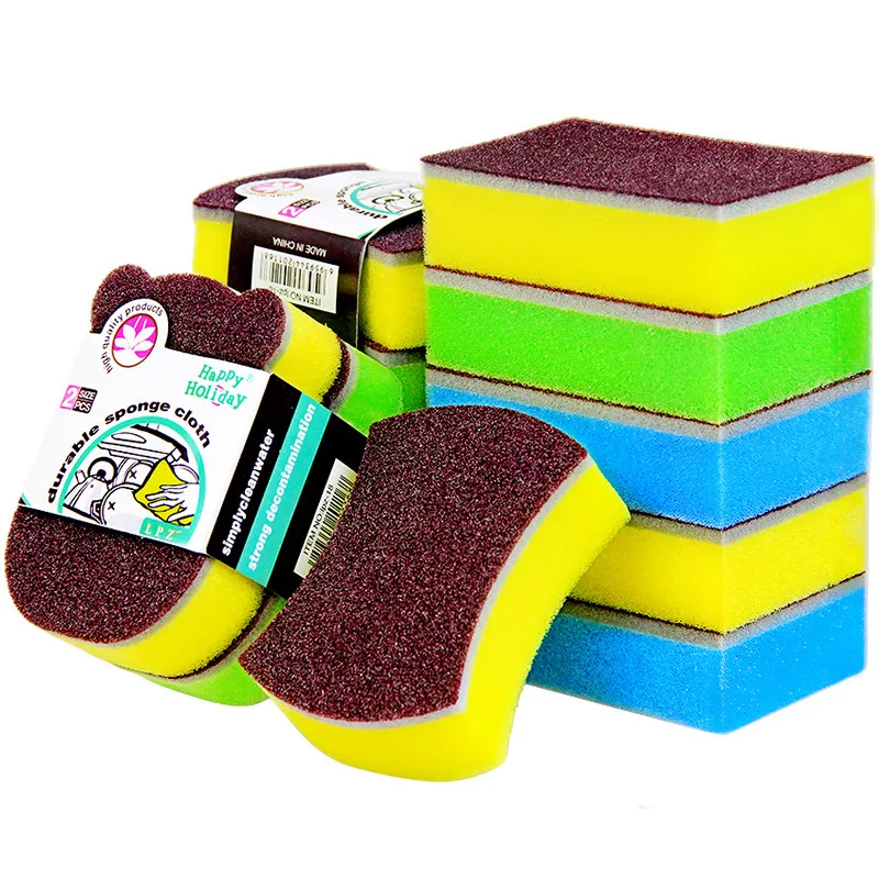 10 PCS Dishwashing sponge for kitchen cleaning, diamond abrasive sponge, pot scrubber, high-density sponge block, rust removal Brown M-4