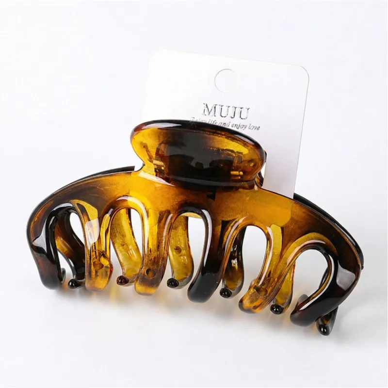10PCS Carded high-end glossy amber hair claw clip, large volume, large hair clip, barcode hair accessory, PC shark clip for the back of the head