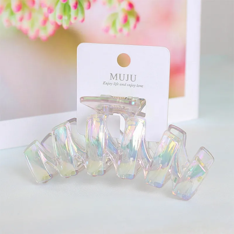 10PCS Fantasy Laser Large Claw Clip High-End Card Hair Clip Electroplated Shiny Hair Clip Shark Clip for the Back of the Head Clear-2