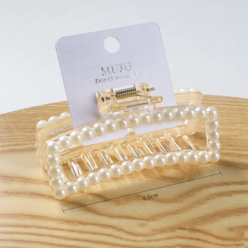 10PCS Light luxury pearl hair accessory for women, Korean-style hair clip, shark clip for the back of the head, high-end carded claw clip Clear-2