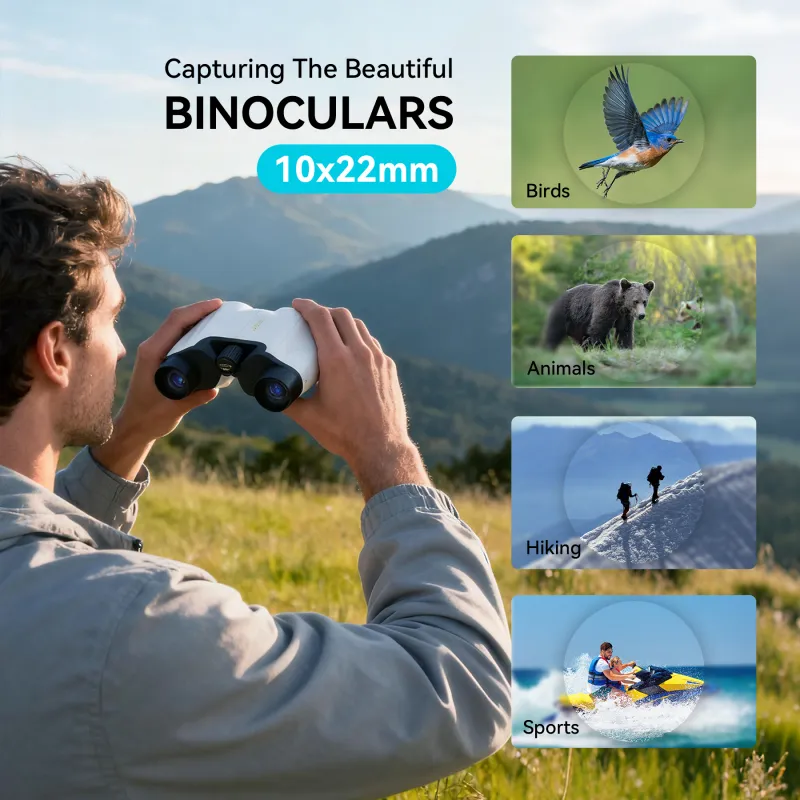 10x22 Binoculars, 112 to 1000m Vision Easy Focus Telescope Only 136g Waterproof FMC Multilayer Small Binoculars White-7