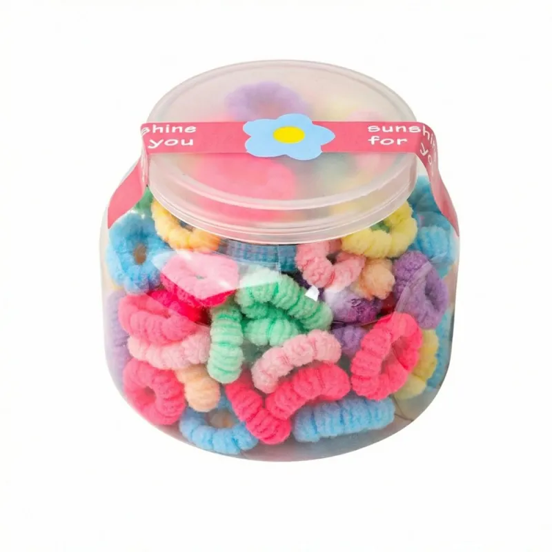 12 Boxes 100-Pack Boxed Rubber Bands for Children, Seamless Hair Ties, Cute Hair Accessories, Storage Cup, Knitted Hair Bands