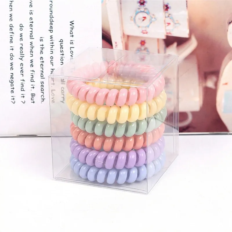 12 boxes Korean-style basic large Spiral hair ties, 6 pieces per box, high elasticity hair bands for ponytails and washing Mixed-2