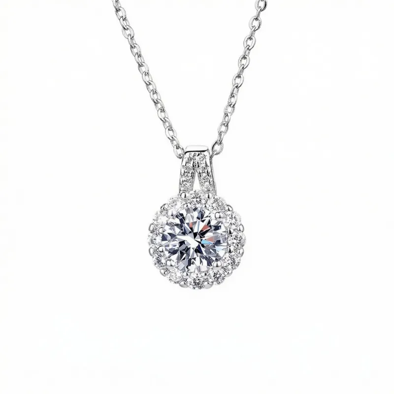 2 Carat Moissanite Fashion Princess Round Pendant Necklace for Women, Simple and Versatile Collarbone Chain