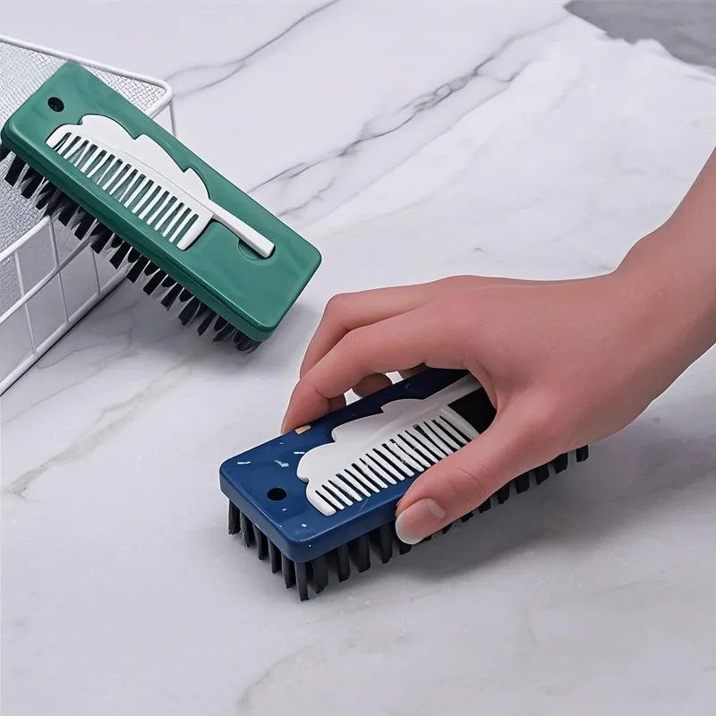 2 in 1 Household Shoe Brush with Cleanning comb Plastic Dense Soft Bristle Laundry Cleaning Brush Blue-4