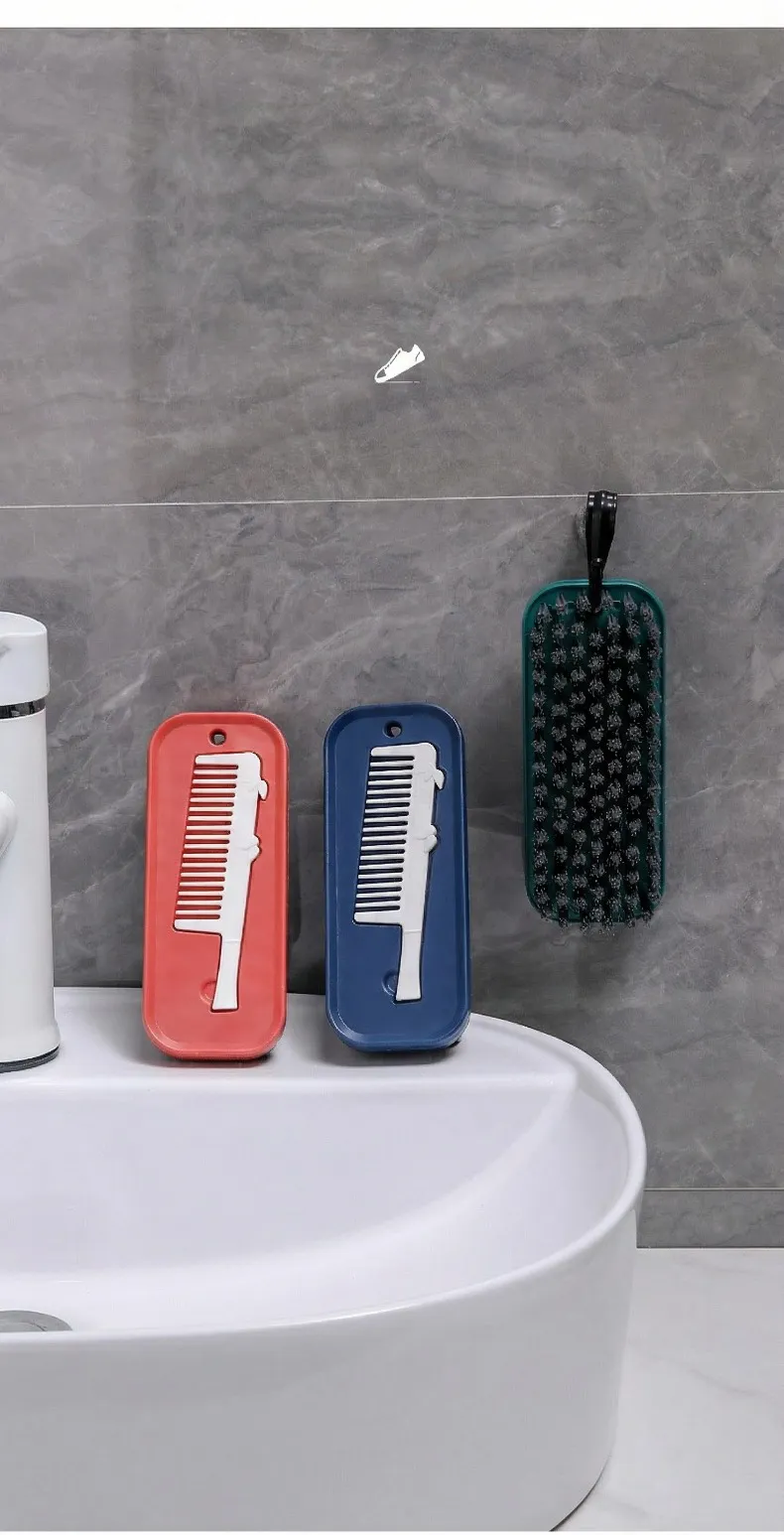 2 in 1 Household Shoe Brush with Cleanning comb Plastic Dense Soft Bristle Laundry Cleaning Brush Blue-3