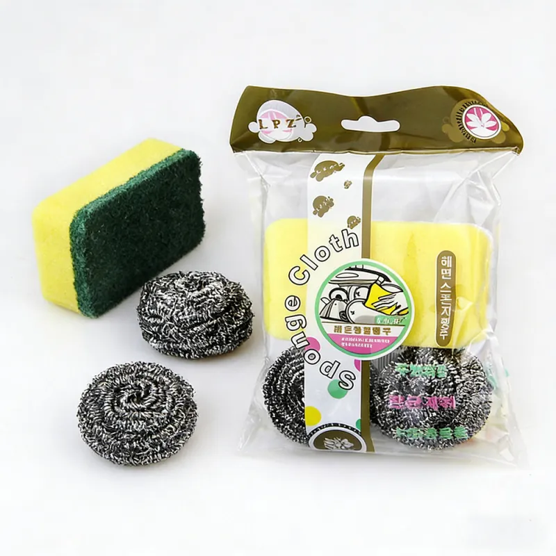 3 in 1 Scrub King Dishwashing Sponge and Steel Wool Ball Set, Kitchen Household Sponge Silver-2