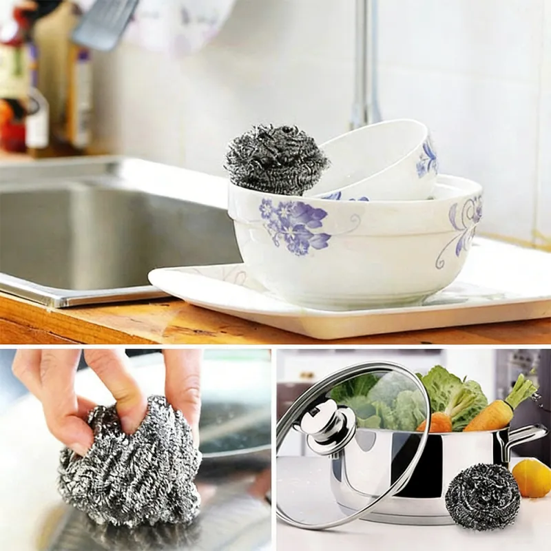 3 in 1 Scrub King Dishwashing Sponge and Steel Wool Ball Set, Kitchen Household Sponge Silver-3