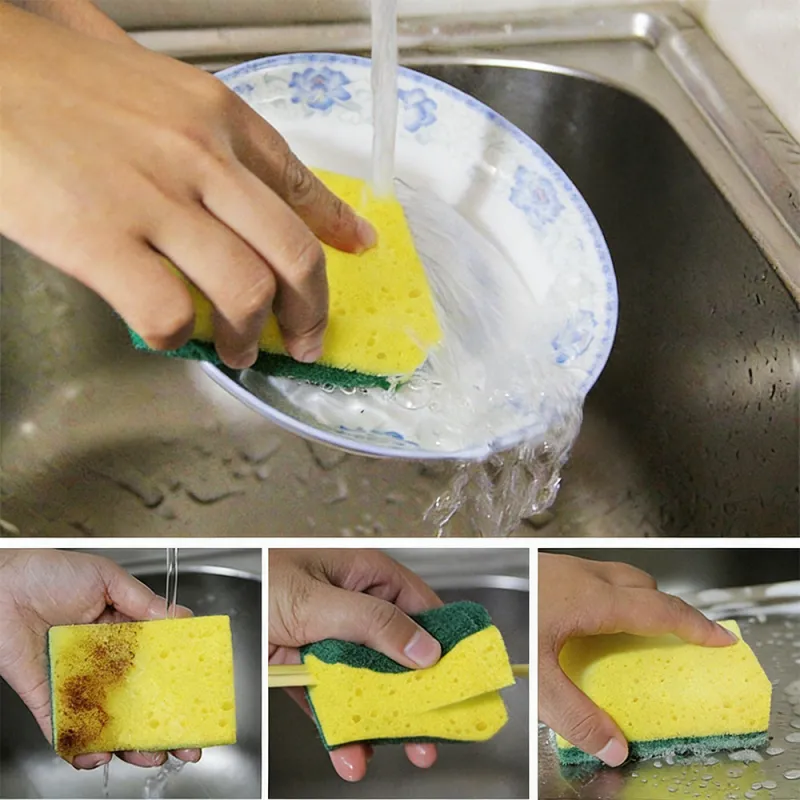 3 in 1 Scrub King Dishwashing Sponge and Steel Wool Ball Set, Kitchen Household Sponge Silver-4