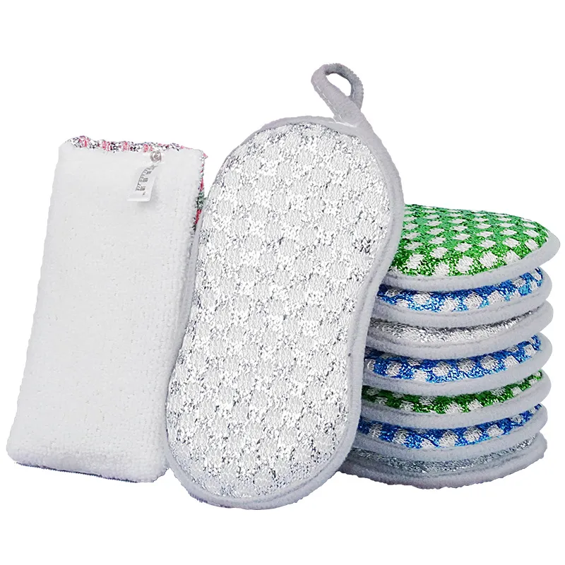 3 PCS Double-sided glitter sponge scrub cloth for washing dishes and pots, kitchen cleaning cloth for household chores