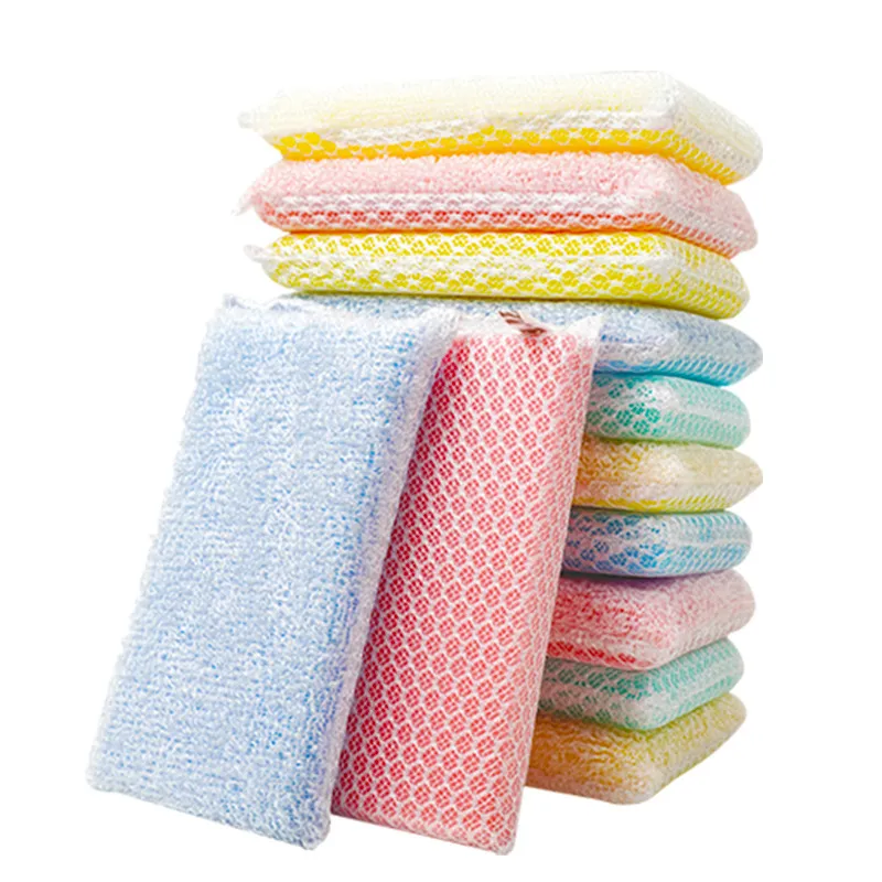 3 PCS Mesh Cleaning Sponge, Bamboo Fiber Dish Cloth, Kitchen Household Cleaning Double-Sided Sponge Block