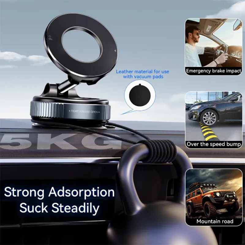 360° Nano Gel Magnetic Phone Holder, Strong Suction Cup Car Mount with Foldable Arm Black-4