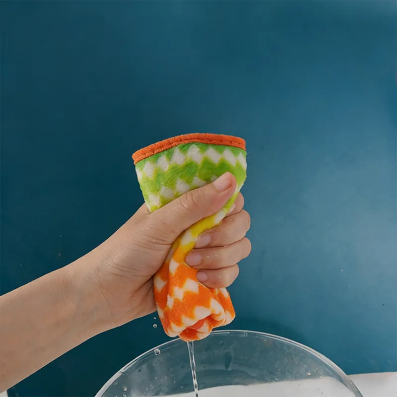 5 PCS New thickened rainbow striped dishcloth, household use, highly absorbent, lint-free, non-stick, oil-resistant scouring pad for washing dishes. Mixed-3