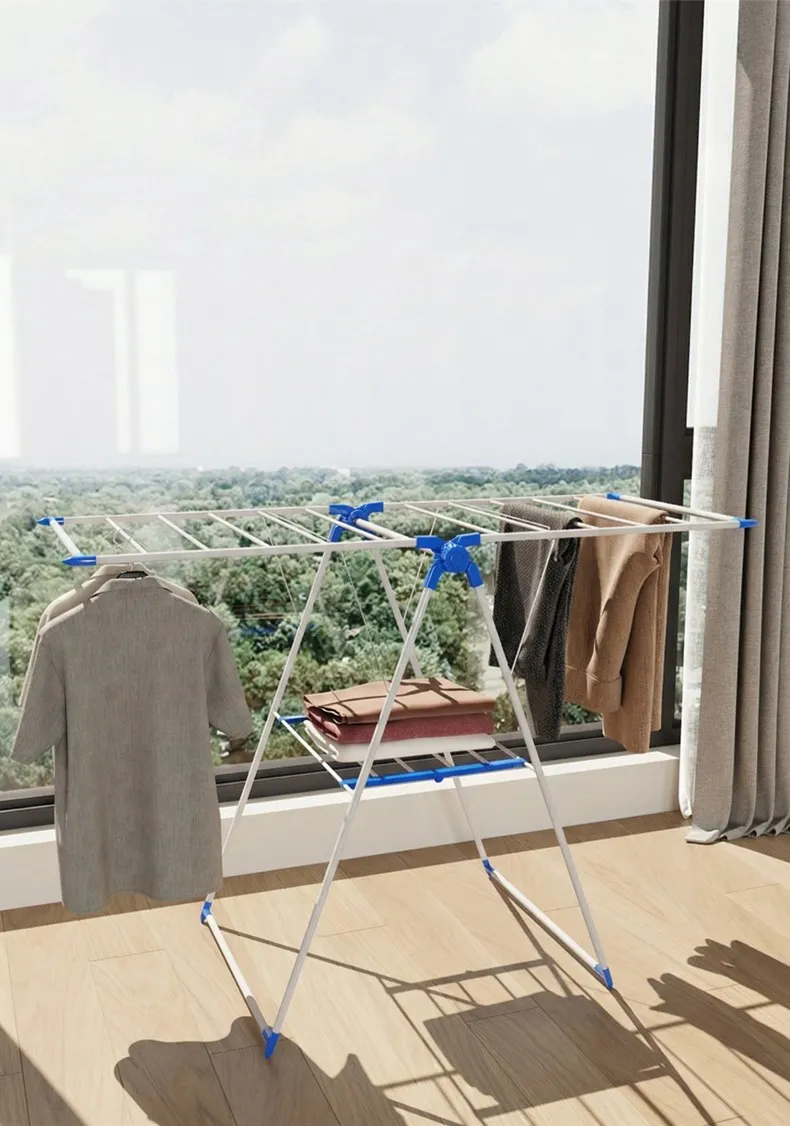 Big Cloth Drying Stand | Foldable Multi-Positional Laundry Drying Rack for Indoor and Outdoor Use | Strong Lightweight Steel with Durable Powder Coating Blue-1