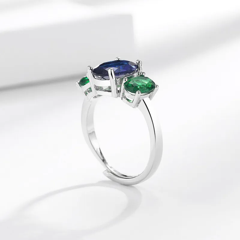 Colored Gemstone Ring, Popular in Europe and America, Imitation Sapphire Zircon Ring for Women, Emerald Oval Hand Jewelry Green-2