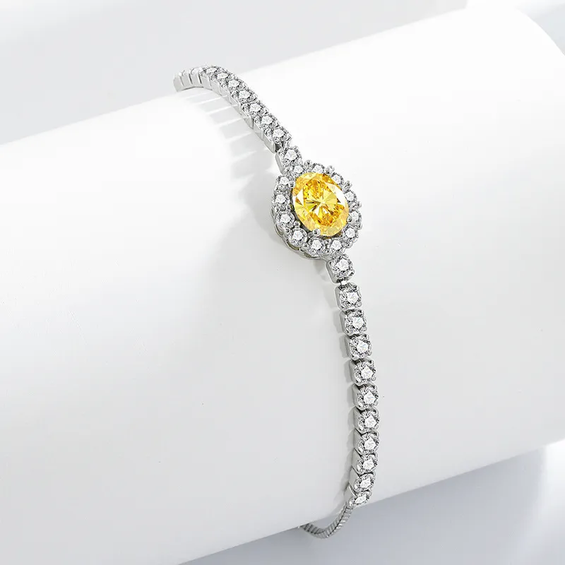 Colorful Zircon Pigeon Egg Stretch Bracelet for Women Fashion Multicolor Gemstone Diamond Starry Design Yellow-2