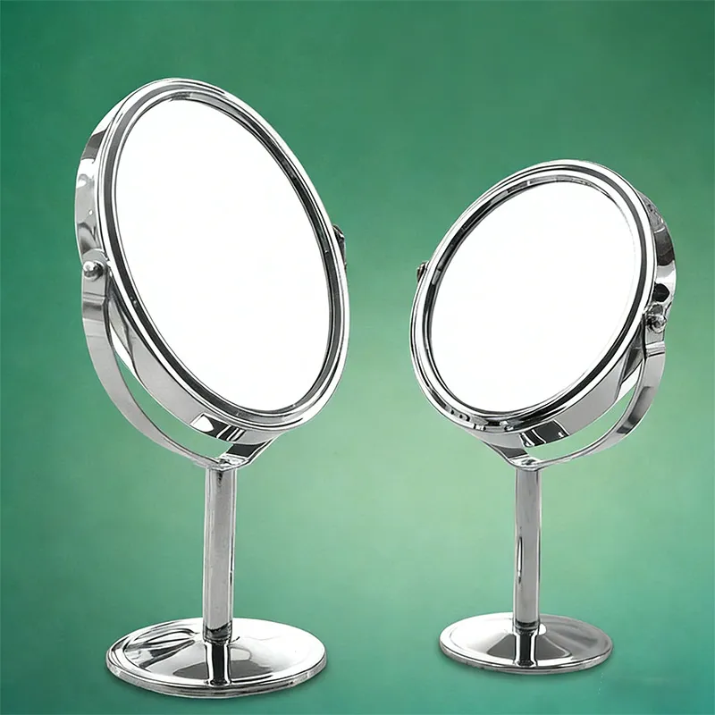 Desktop makeup mirror, rotatable stainless steel magnifying mirror, double-sided vanity mirror for students' dormitories and home use Silver-3