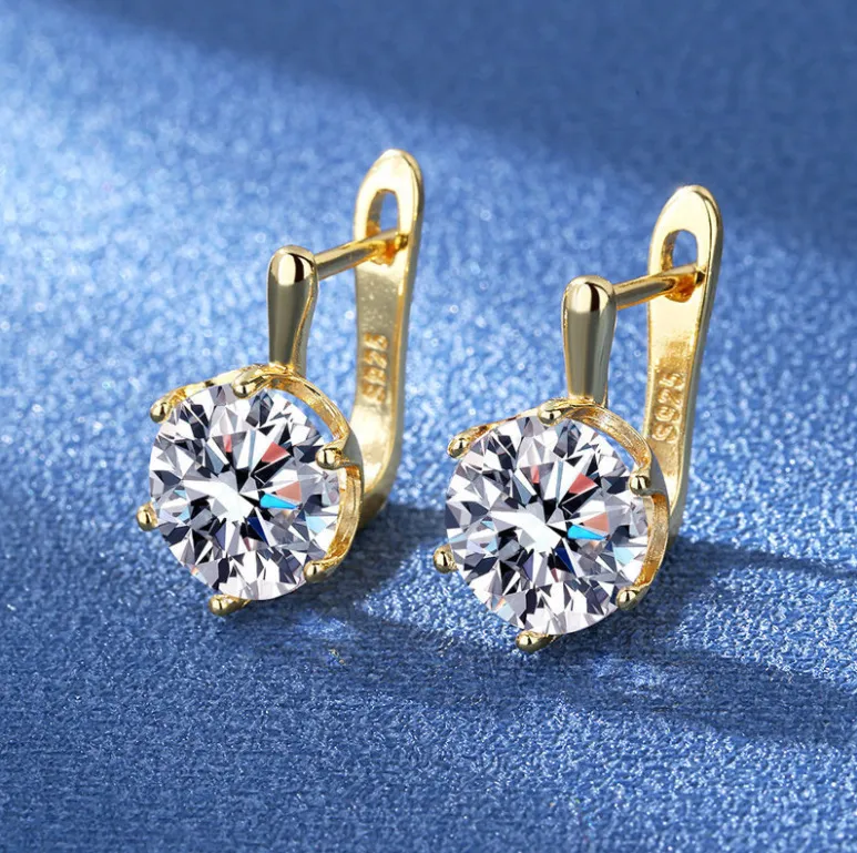 Earrings Silver Plated Round Tops American Diamond Cubic Zirconia Stud Jewelry For Women & Girl Gold