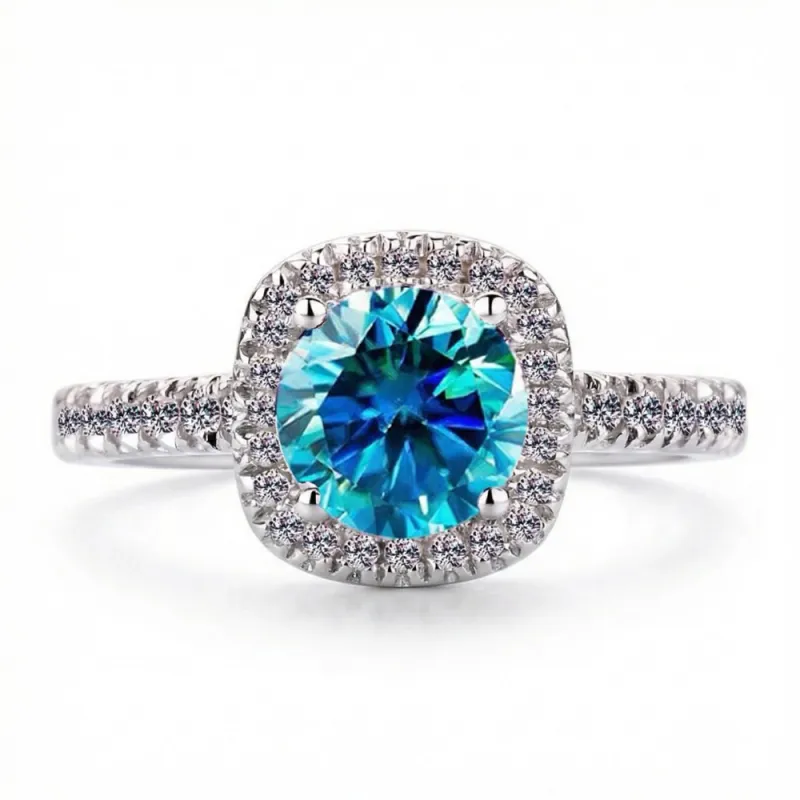 Eight-Heart Eight-Arrow Ring Simulated Diamond Princess Cut Square Bag Open Square Sugar Ring Blue