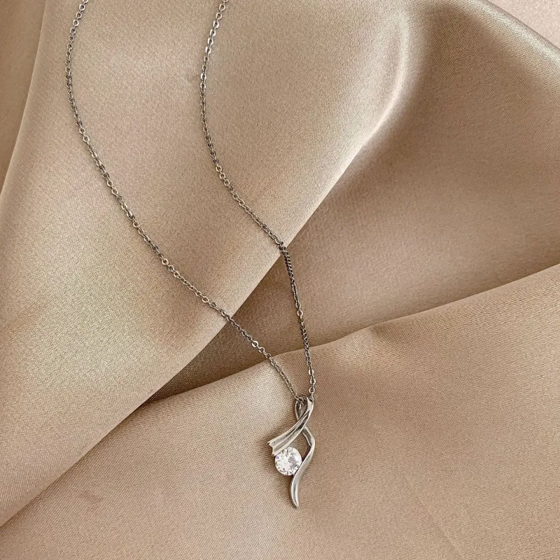 Fashion Zircon Necklace for Women, Korean Style Simple Pendant Choker, Women's Valentine's Day Gift Silver-3