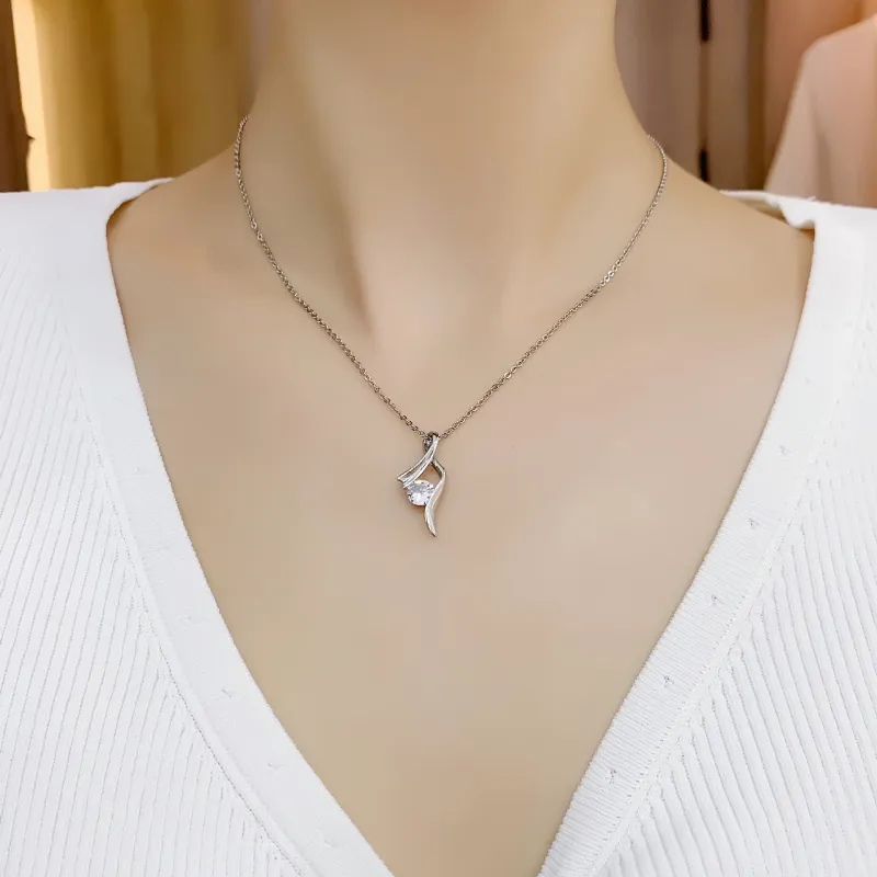 Fashion Zircon Necklace for Women, Korean Style Simple Pendant Choker, Women's Valentine's Day Gift Silver-5