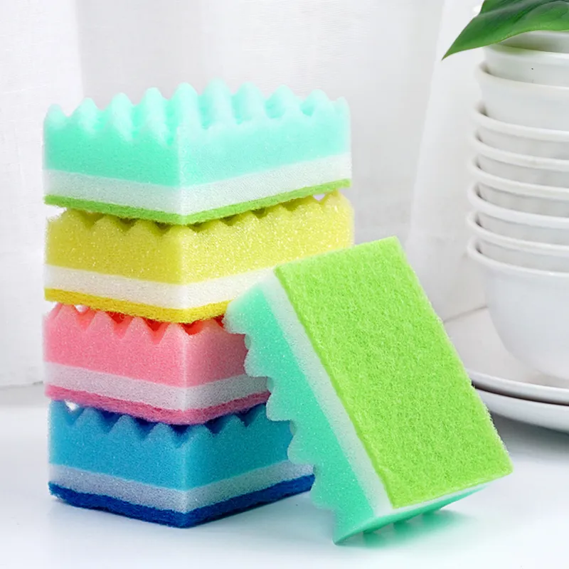 10 PCS Colorful small wave dishwashing sponge, dishwashing and pot scrubbing, scouring pad and cloth Mixed-2