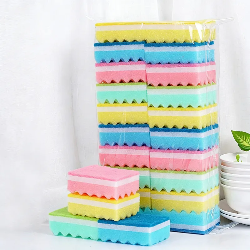 10 PCS Colorful small wave dishwashing sponge, dishwashing and pot scrubbing, scouring pad and cloth Mixed-3