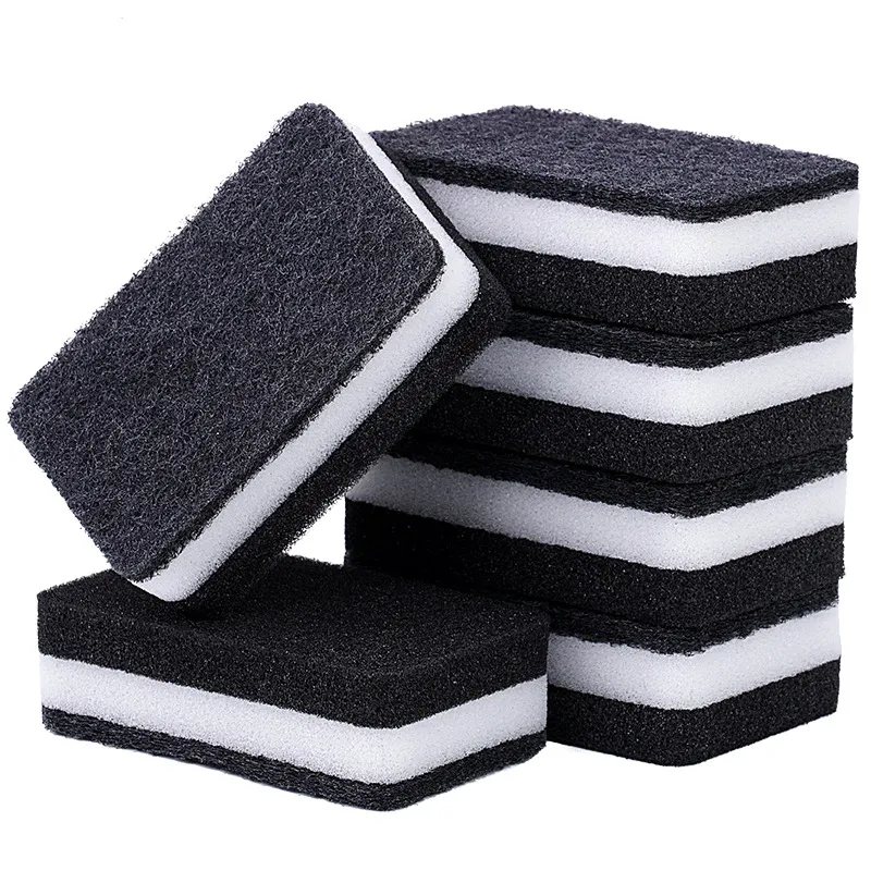 10 PCS Dishwashing sponge, black and white double-sided thickened sponge block, dishcloth, pot scrubbing magic eraser