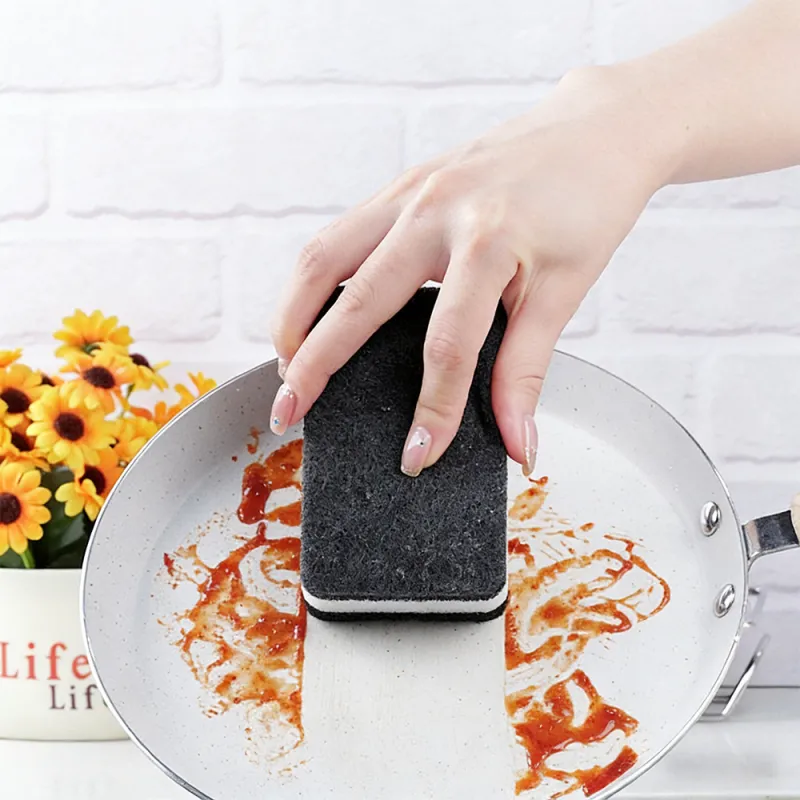 10 PCS Dishwashing sponge, black and white double-sided thickened sponge block, dishcloth, pot scrubbing magic eraser Black-2