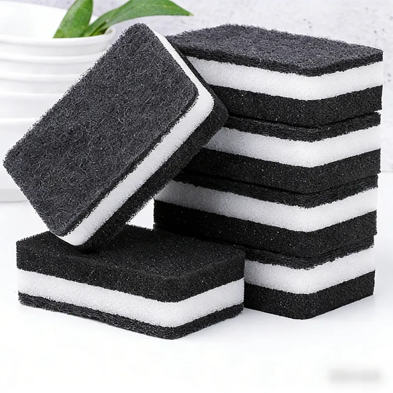 10 PCS Dishwashing sponge, black and white double-sided thickened sponge block, dishcloth, pot scrubbing magic eraser Black-3