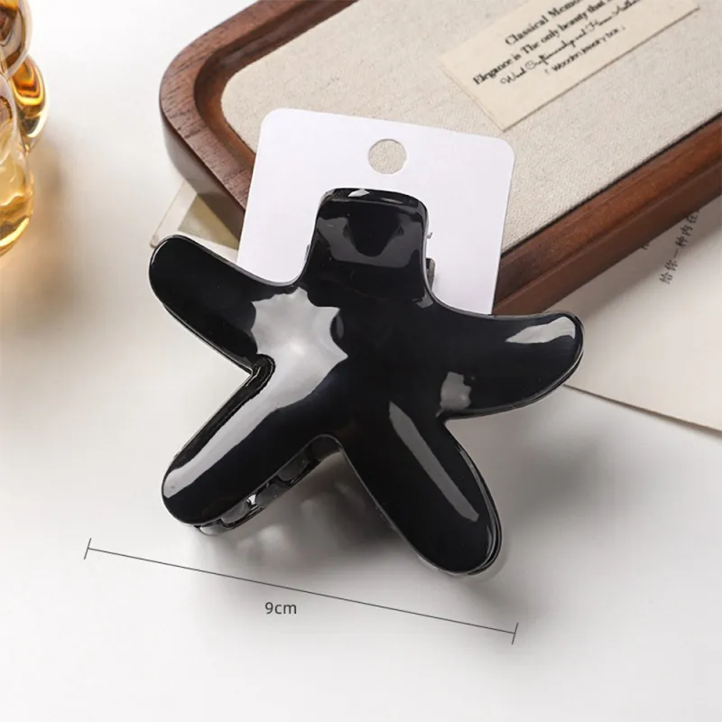 10PCS Amber Starfish Hair Clip Card, High-End PC Hair Clip, Five-Pointed Star, Versatile Hair Accessory for Women, Back of the Head Shark Clip Black-2