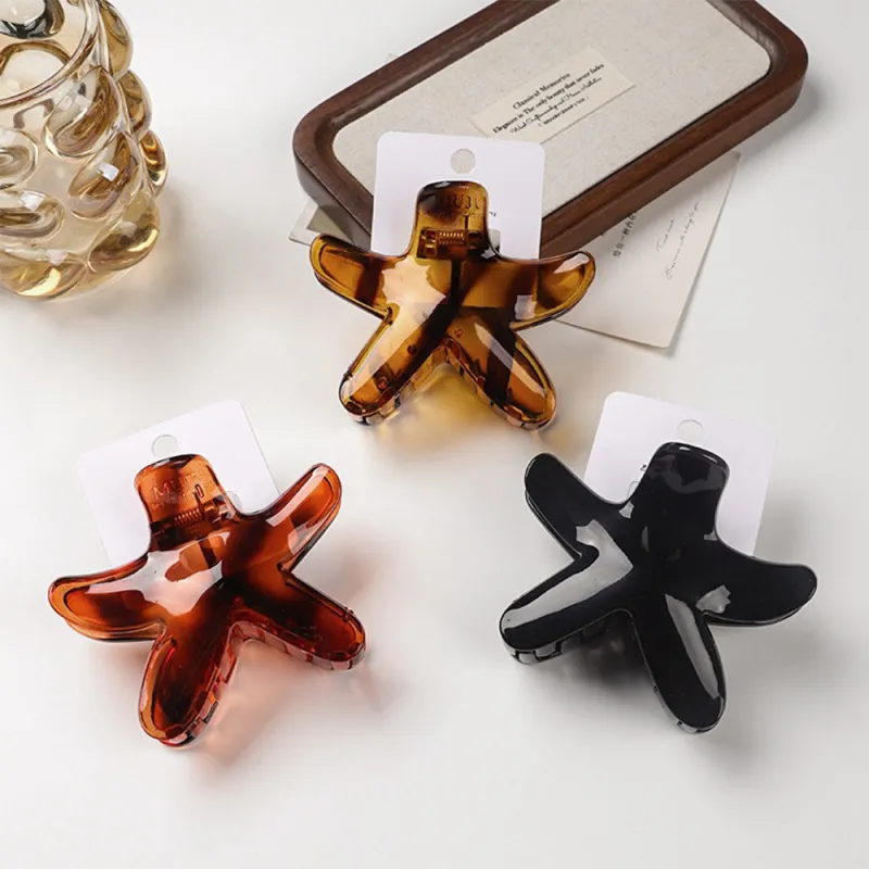 10PCS Amber Starfish Hair Clip Card, High-End PC Hair Clip, Five-Pointed Star, Versatile Hair Accessory for Women, Back of the Head Shark Clip Black-3