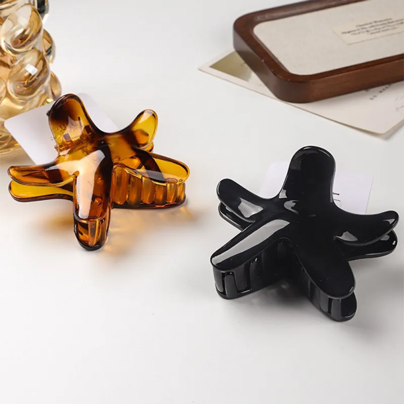 10PCS Amber Starfish Hair Clip Card, High-End PC Hair Clip, Five-Pointed Star, Versatile Hair Accessory for Women, Back of the Head Shark Clip Black-4