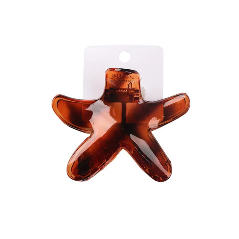 10PCS Amber Starfish Hair Clip Card, High-End PC Hair Clip, Five-Pointed Star, Versatile Hair Accessory for Women, Back of the Head Shark Clip Red Wine