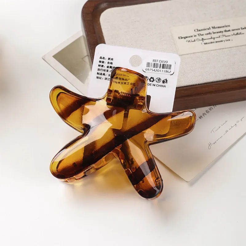 10PCS Amber Starfish Hair Clip Card, High-End PC Hair Clip, Five-Pointed Star, Versatile Hair Accessory for Women, Back of the Head Shark Clip Brown-2