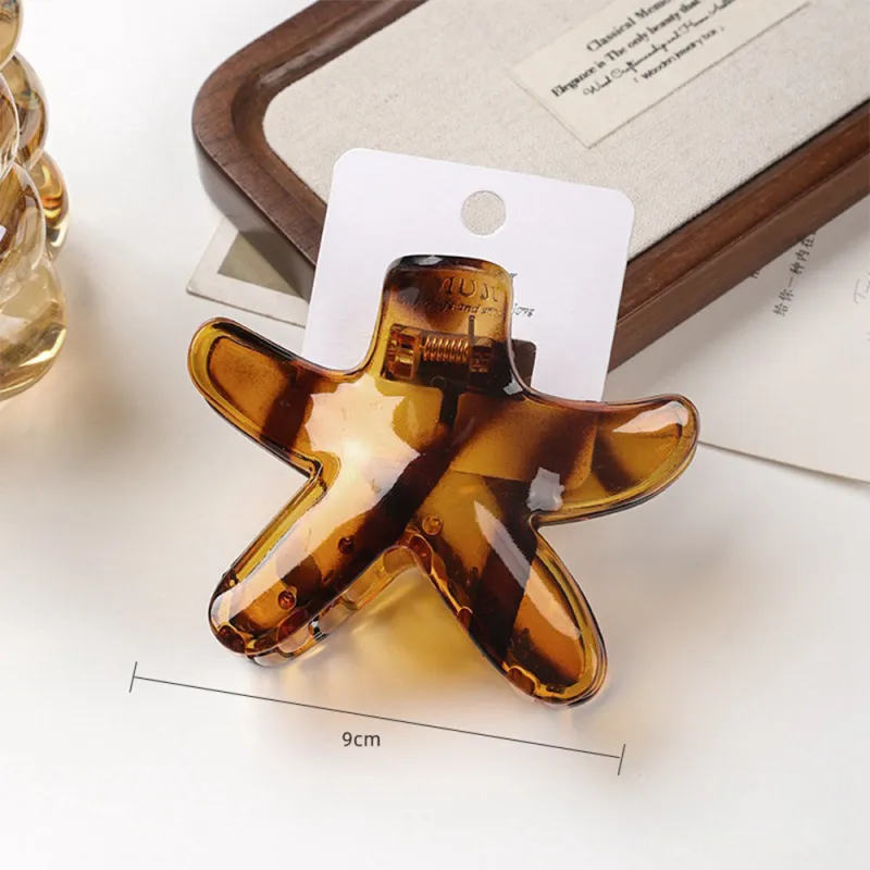 10PCS Amber Starfish Hair Clip Card, High-End PC Hair Clip, Five-Pointed Star, Versatile Hair Accessory for Women, Back of the Head Shark Clip Brown-4