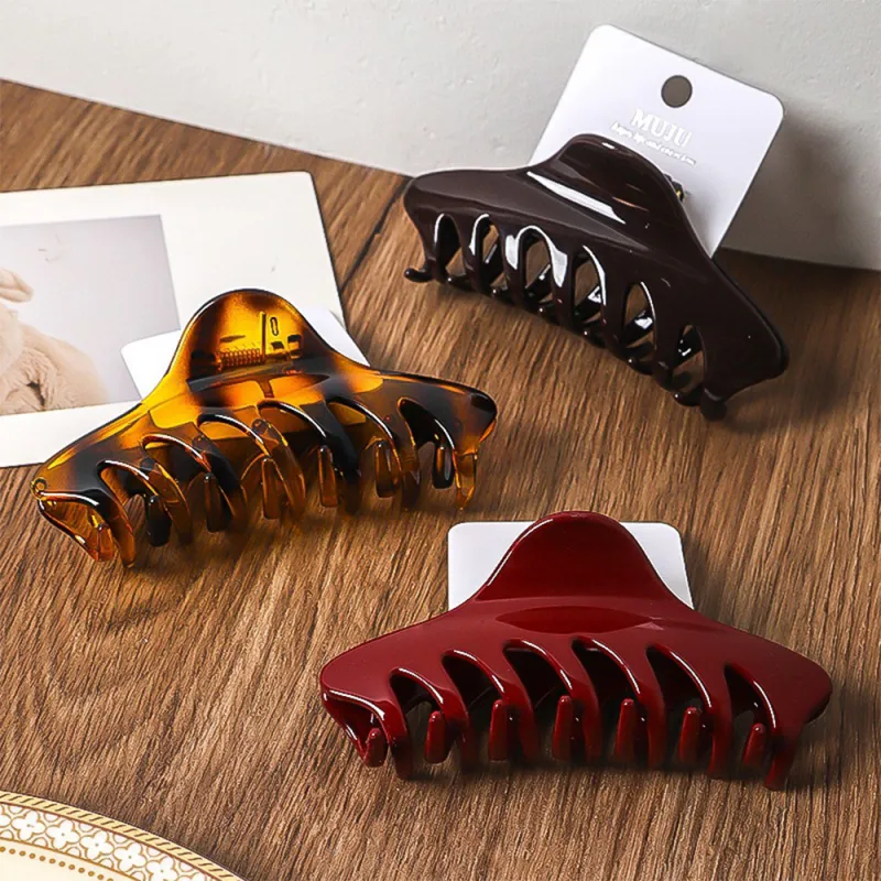10PCS Card-style hair clip, elegant encore red glossy large hair claw, PC material, shark clip for the back of the head Brown-4