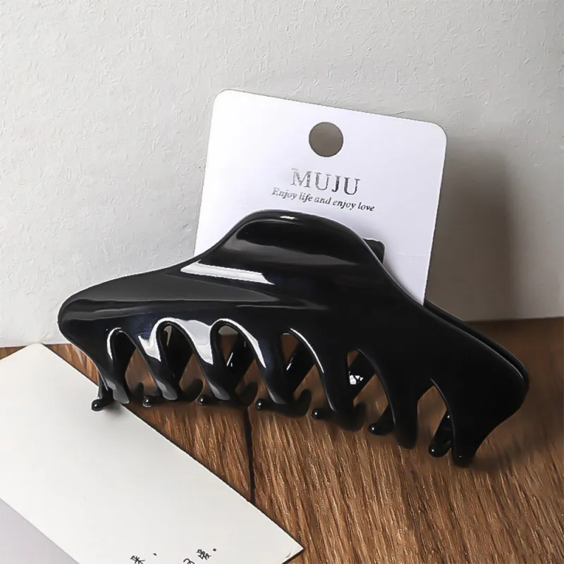 10PCS Card-style hair clip, elegant encore red glossy large hair claw, PC material, shark clip for the back of the head Black-2