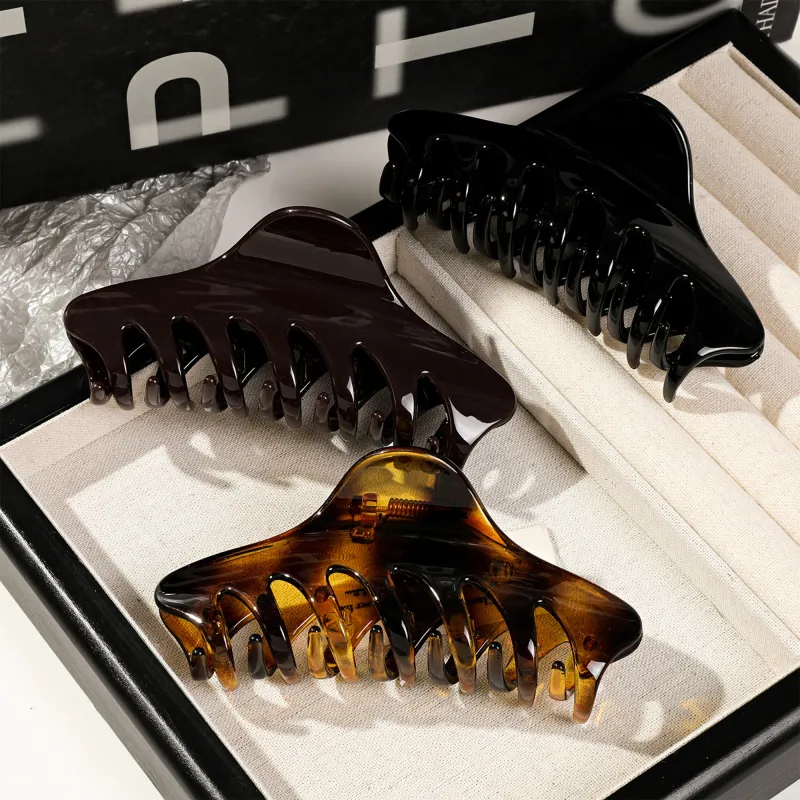 10PCS Card-style hair clip, elegant encore red glossy large hair claw, PC material, shark clip for the back of the head Black-6