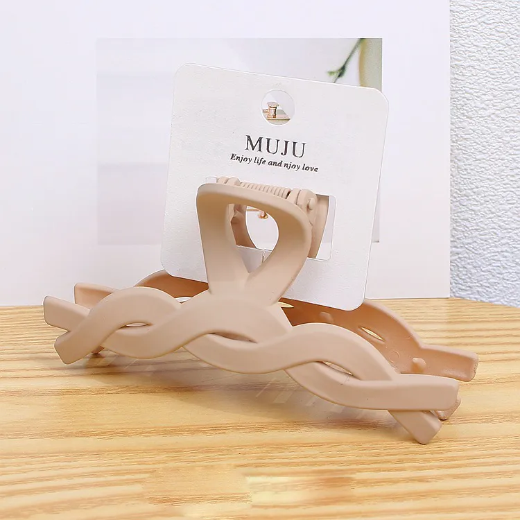 10PCS Card-style high-end rubberized large claw clip, simple coffee-colored hair clip, barcode hair accessory, back-of-the-head shark clip Khaki-2