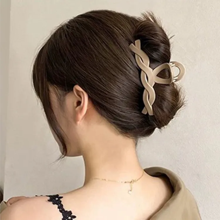 10PCS Card-style high-end rubberized large claw clip, simple coffee-colored hair clip, barcode hair accessory, back-of-the-head shark clip Khaki-3