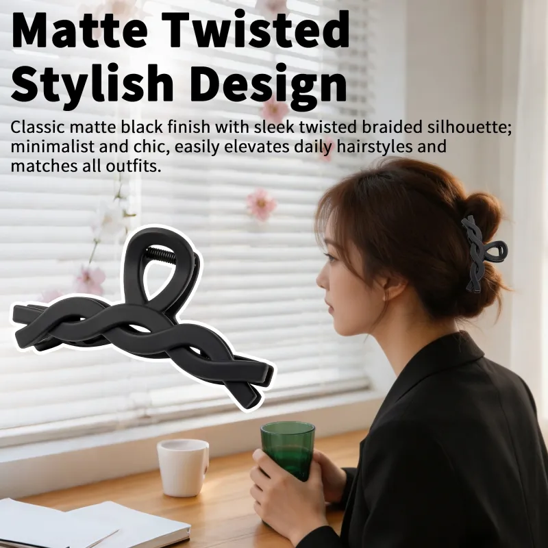 10PCS Card-style high-end rubberized large claw clip, simple coffee-colored hair clip, barcode hair accessory, back-of-the-head shark clip Black-2