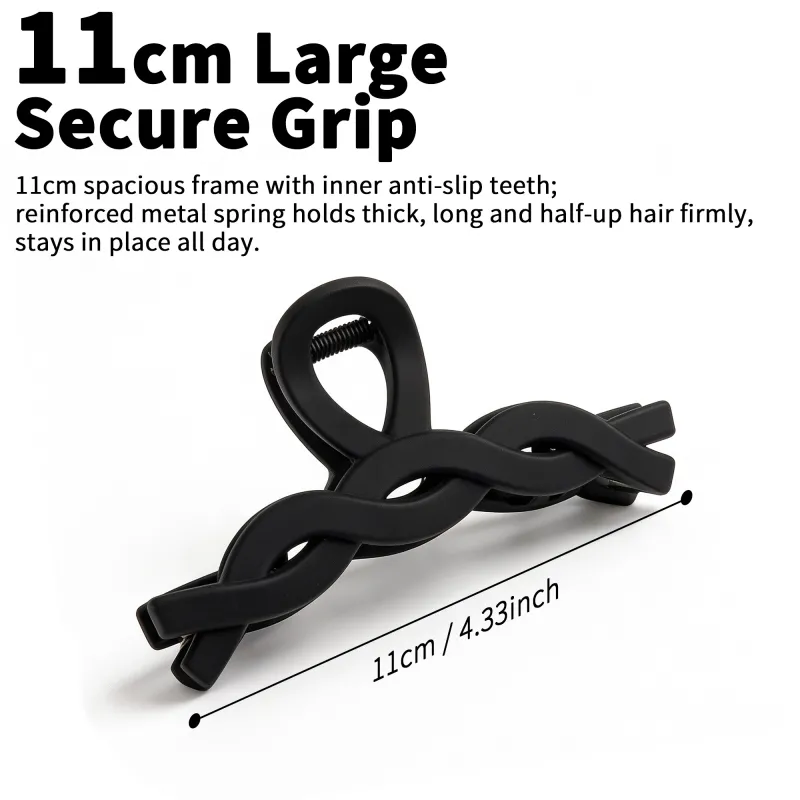 10PCS Card-style high-end rubberized large claw clip, simple coffee-colored hair clip, barcode hair accessory, back-of-the-head shark clip Black-3
