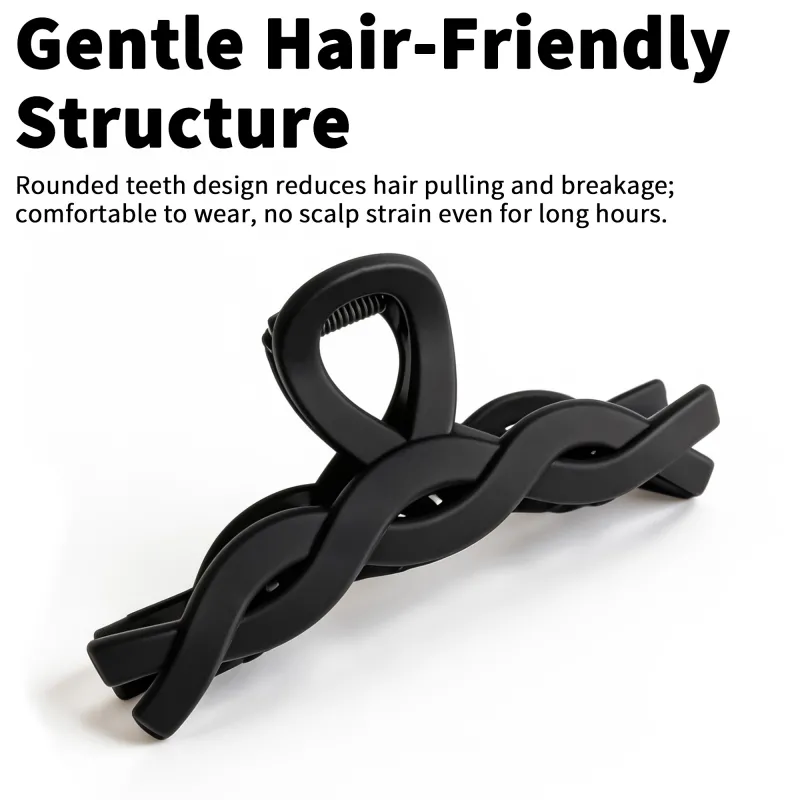 10PCS Card-style high-end rubberized large claw clip, simple coffee-colored hair clip, barcode hair accessory, back-of-the-head shark clip Black-4