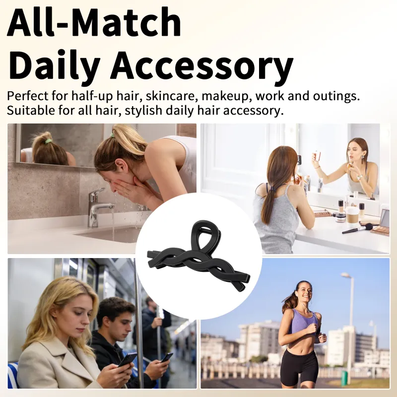 10PCS Card-style high-end rubberized large claw clip, simple coffee-colored hair clip, barcode hair accessory, back-of-the-head shark clip Black-5